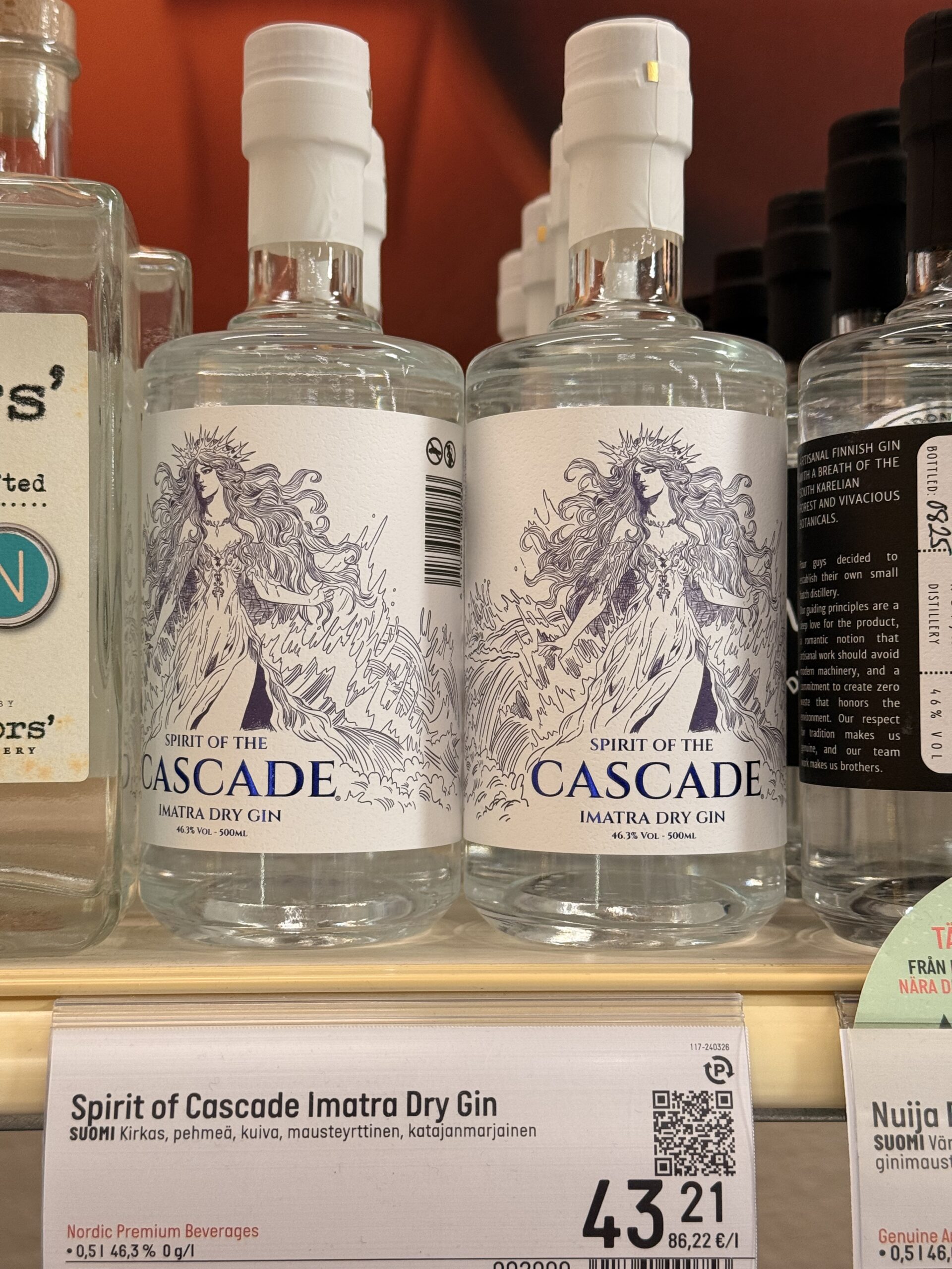 Imatra Dry Gin bottles on Alko shelves